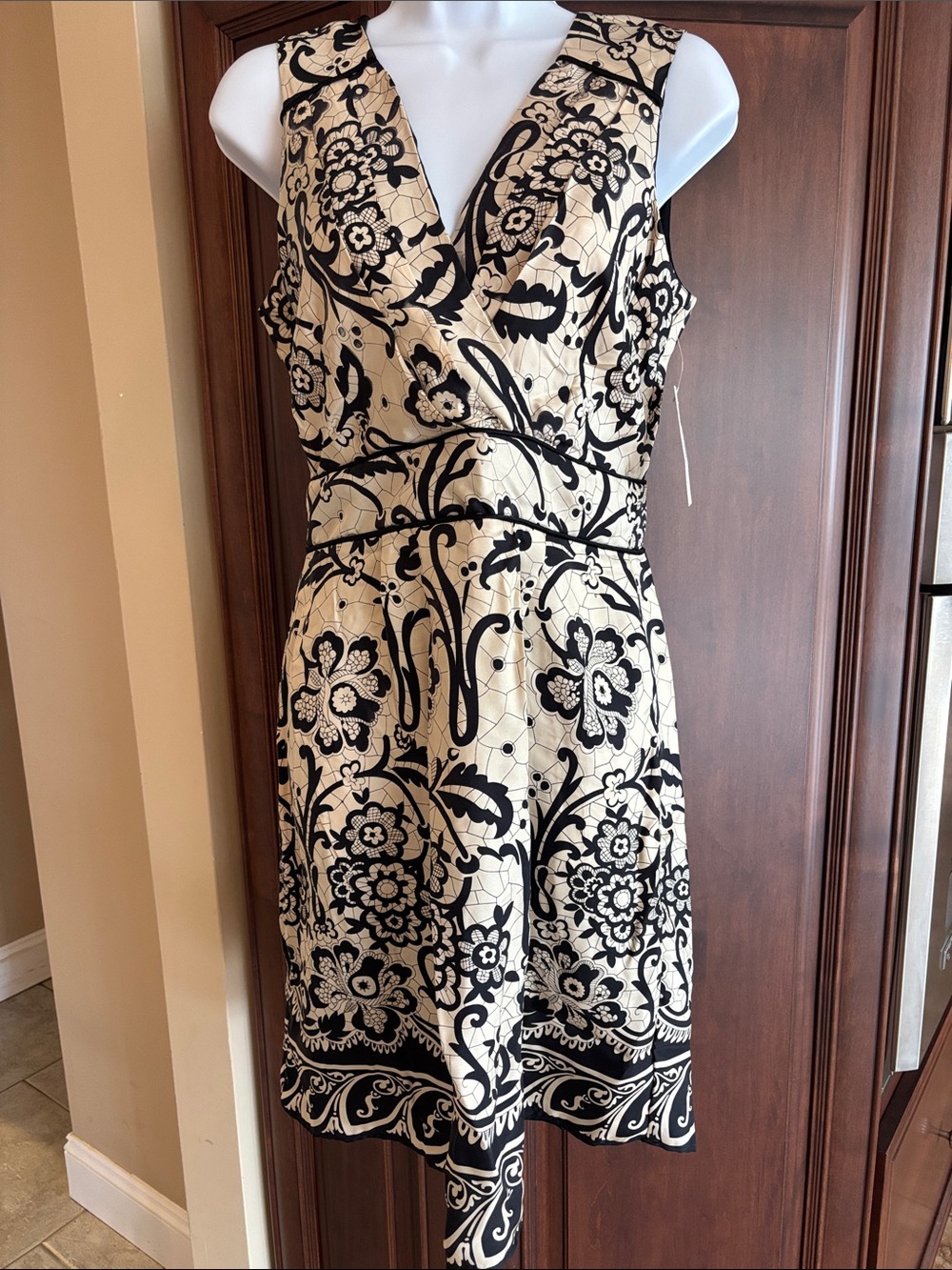 Charlies Black and Cream Floral Wrap Midi Dress